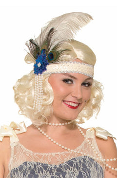 Peacock Flapper Headband (Beige)