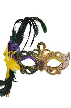 Flirty Feathers Mardi Gras Stick Mask (Green)