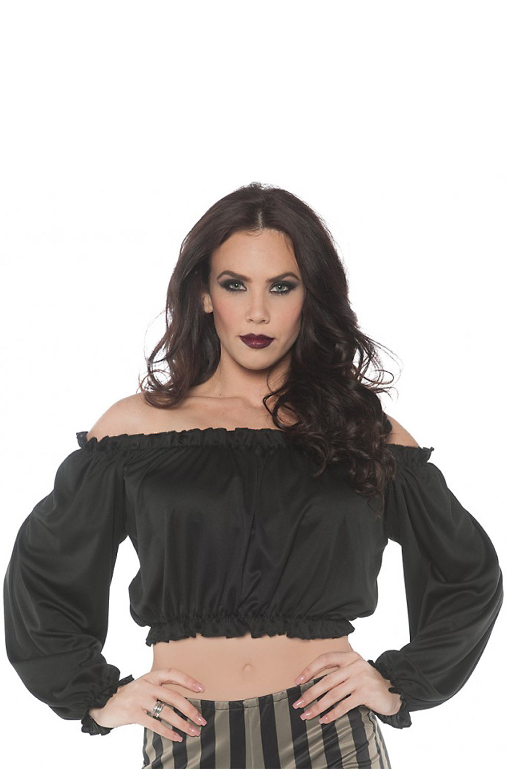 Pirate Crop Top Blouse Black Adult Costume