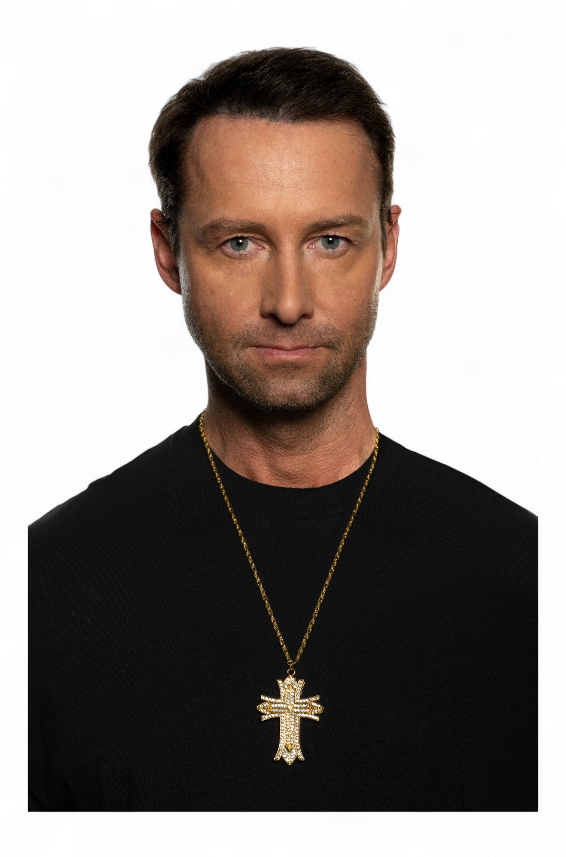 Gold Cross with Rhinestones Necklace