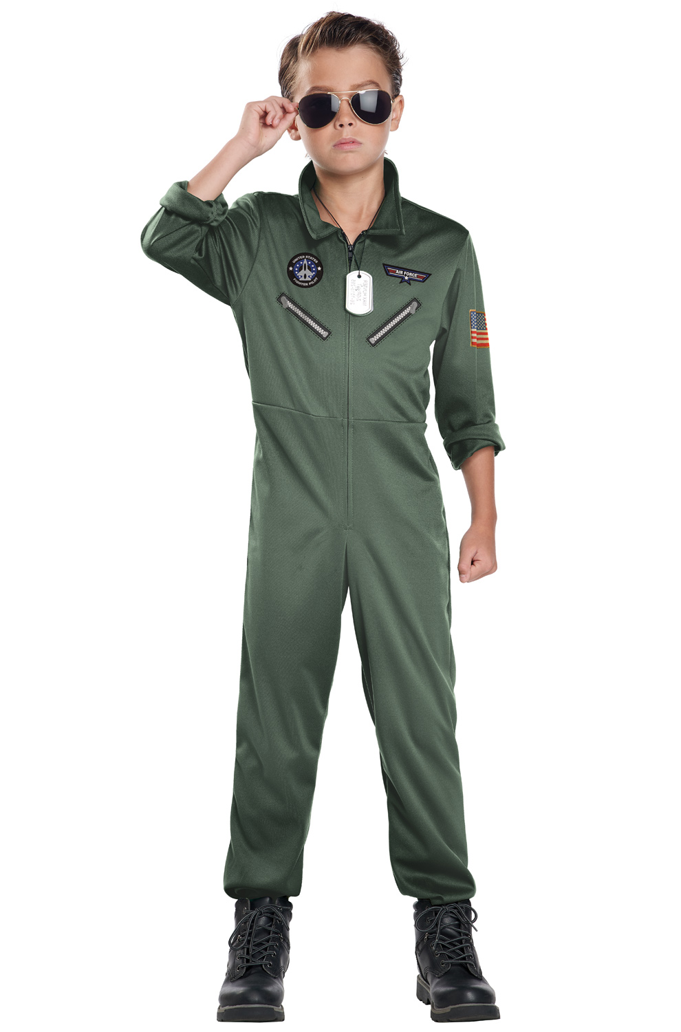 Fighter Jet Pilot Combat Hero Jumpsuit Fancy Dress Up Halloween Child Costume 