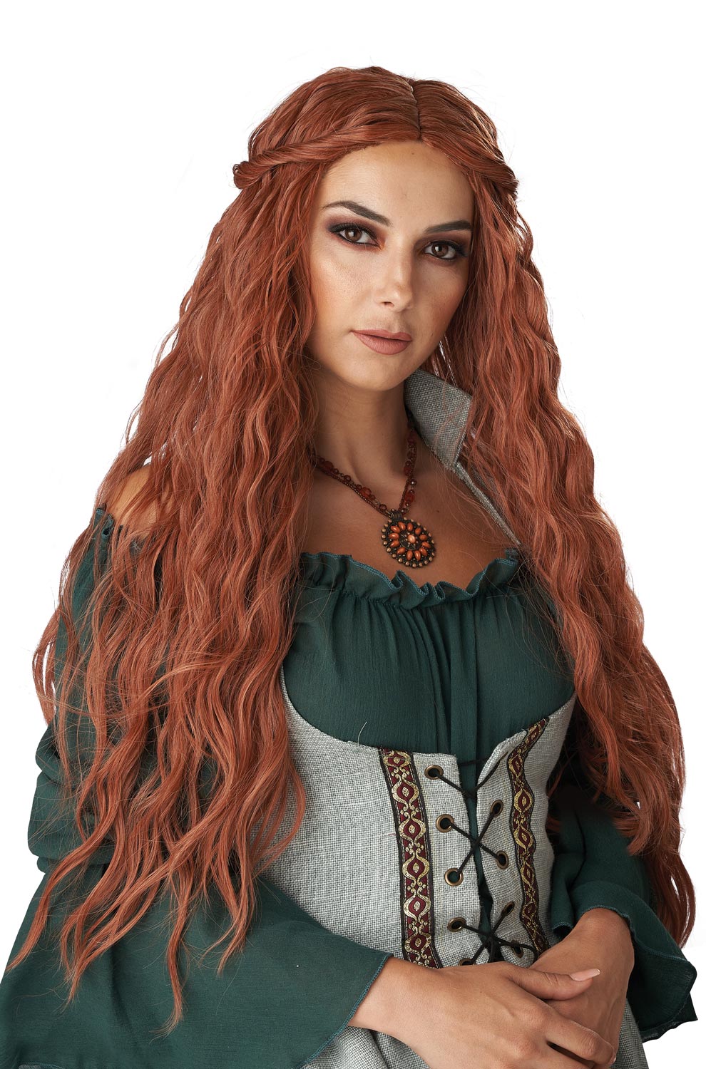 Renaissance Medieval Maiden Princess Auburn Story Book Week Womens Costume Wig