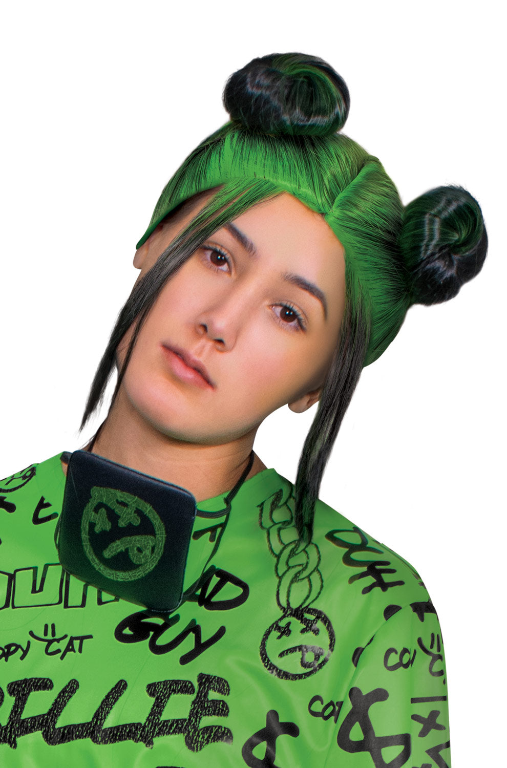 Billie Eilish Double Bun Adult Wig (Green) - PureCostumes.com