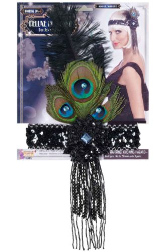 Peacock Flapper Headband (Black)