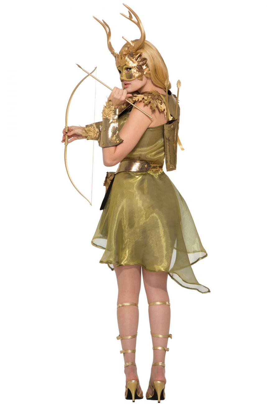 Mythical Creatures Huntress Costume Womens Gold Animal Fancy Dress Roman Std