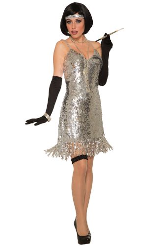 Silver Sequin Disco Dress Adult Costume