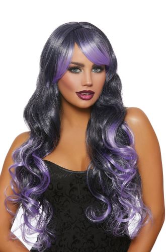 Long Wavy Ombre Layered Wig (Black/Lavender)