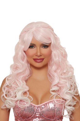 Long Wavy Ombre with Halo Braids Wig (Light Pink/White)
