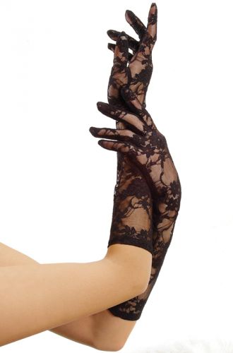 Elbow Length Lace Gloves (Black)