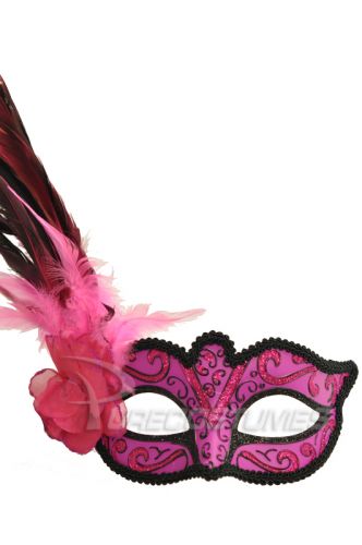 Brand New Glittery Gaze Pink Glitter Black Ribbon Venetian Mask Black/Light Pink 
