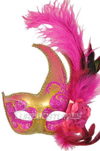 Mardi Gras Swan Mask (Hot Pink/Gold)
