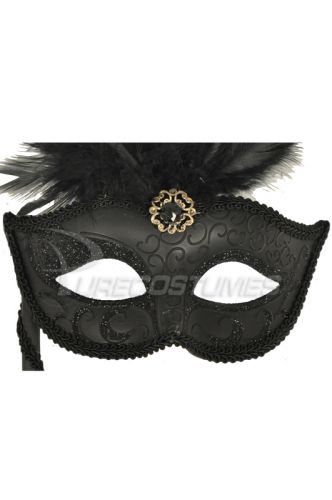 Colombina Vanity Fair Venetian Mask (Black/Black)