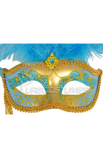 Colombina Vanity Fair Venetian Mask (Light Blue/Gold)