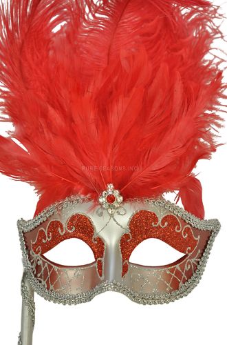 Colombina Vanity Fair Venetian Mask (Red/Silver)