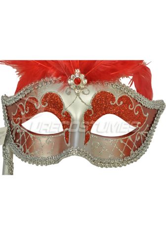 Colombina Vanity Fair Venetian Mask (Red/Silver)