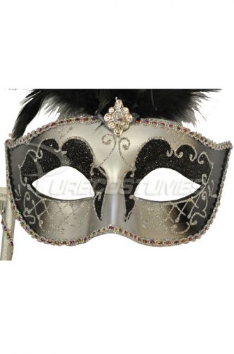 Colombina Vanity Fair Venetian Mask (Black/Silver)