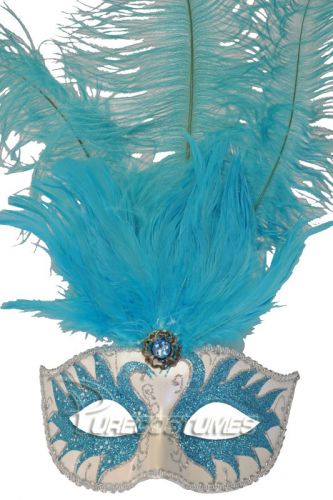 Colombina Swan Princess Feather Mask (Light Blue)