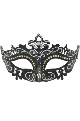 Royal Crystals Venetian Mask (Black/White)
