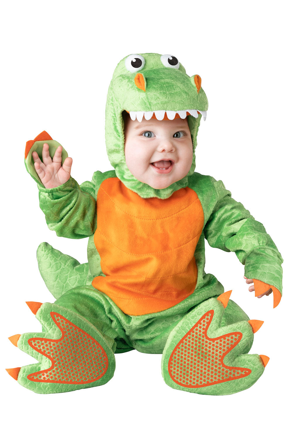 Fun World Costume Neonato Piccolo T-Rex 6/12 Mesi – Tuta Morbida Con Coda, Cappuccio E Guantini, Verde, Ideale Per Halloween E Carnevale - 2