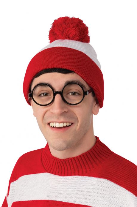 Where's Waldo DELUXE Knit POM Beanie Cap Hat Adult Costume NEW 