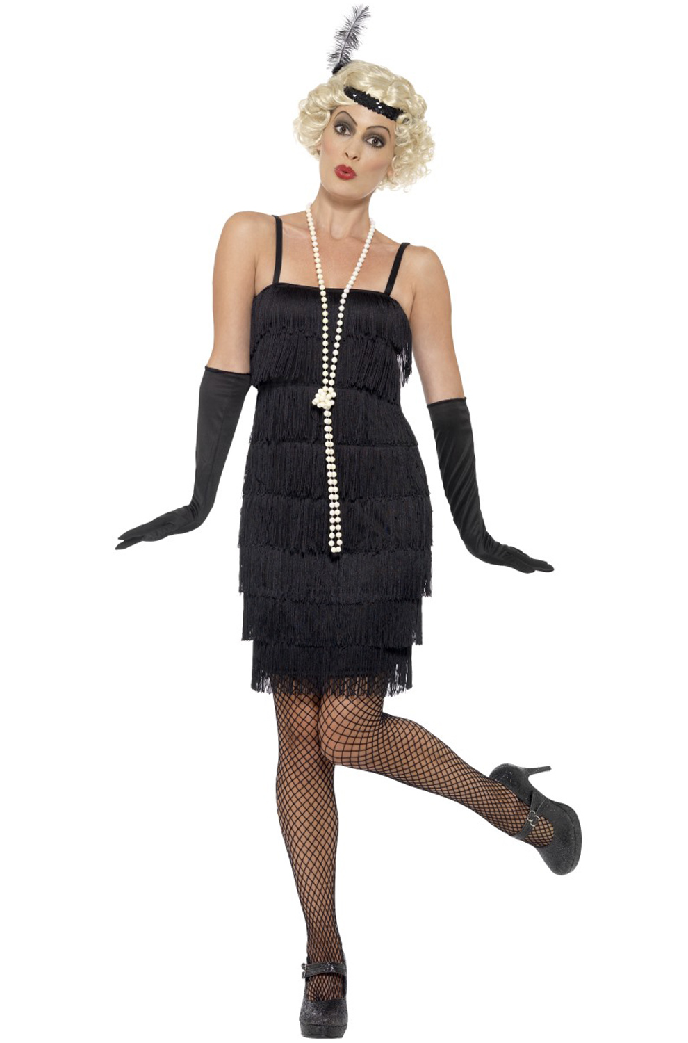 C577 Ladies Black Flapper Chicago 20s 1920s Fancy Dress Adult Party Costume 