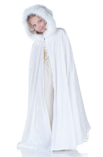White Panne Costume Cape with Fur Trim